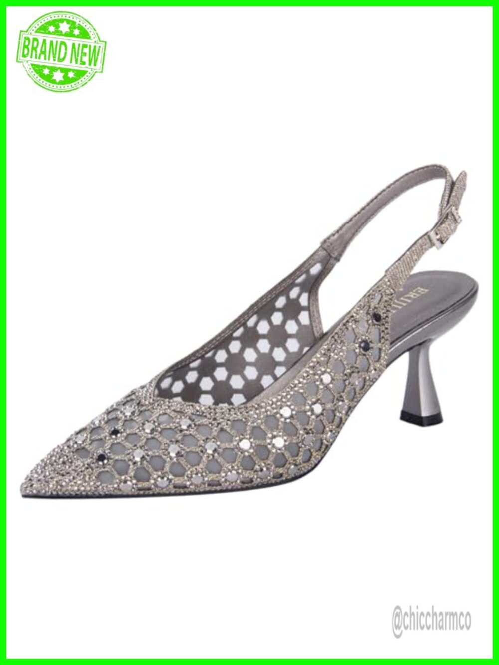 Pointy Toe Slingback Low Heel Rhinestone Sparkly Evening Party Shoes